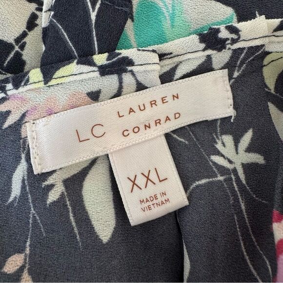 LC Lauren Conrad Floral Cap Sleeve Pleat Neck Tie Waist Dress Size XXL - Picture 7 of 8